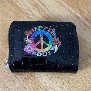 Black Croc Embossed Wallet with Peace Sign